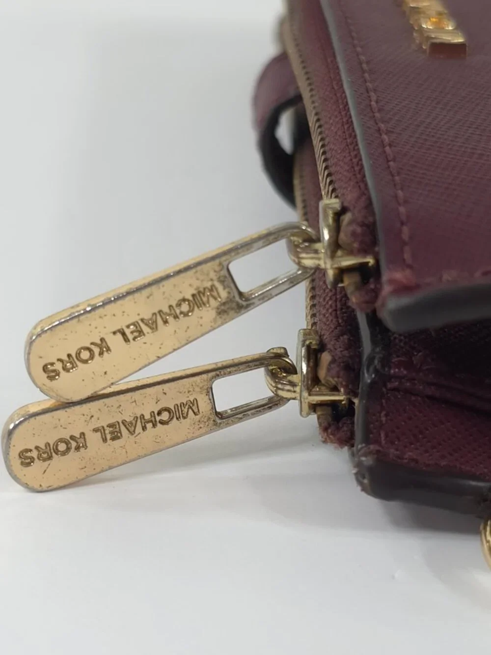 MICHAEL KORS Jet Set Double Zip Wallet Merlot Leather *NO WRISTLET* *VGC* MK....